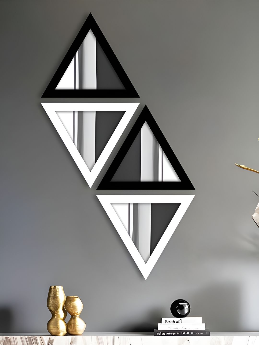 Art Street White & Black Triangular Shape Hanging Hook Wall Mirror-picture-51