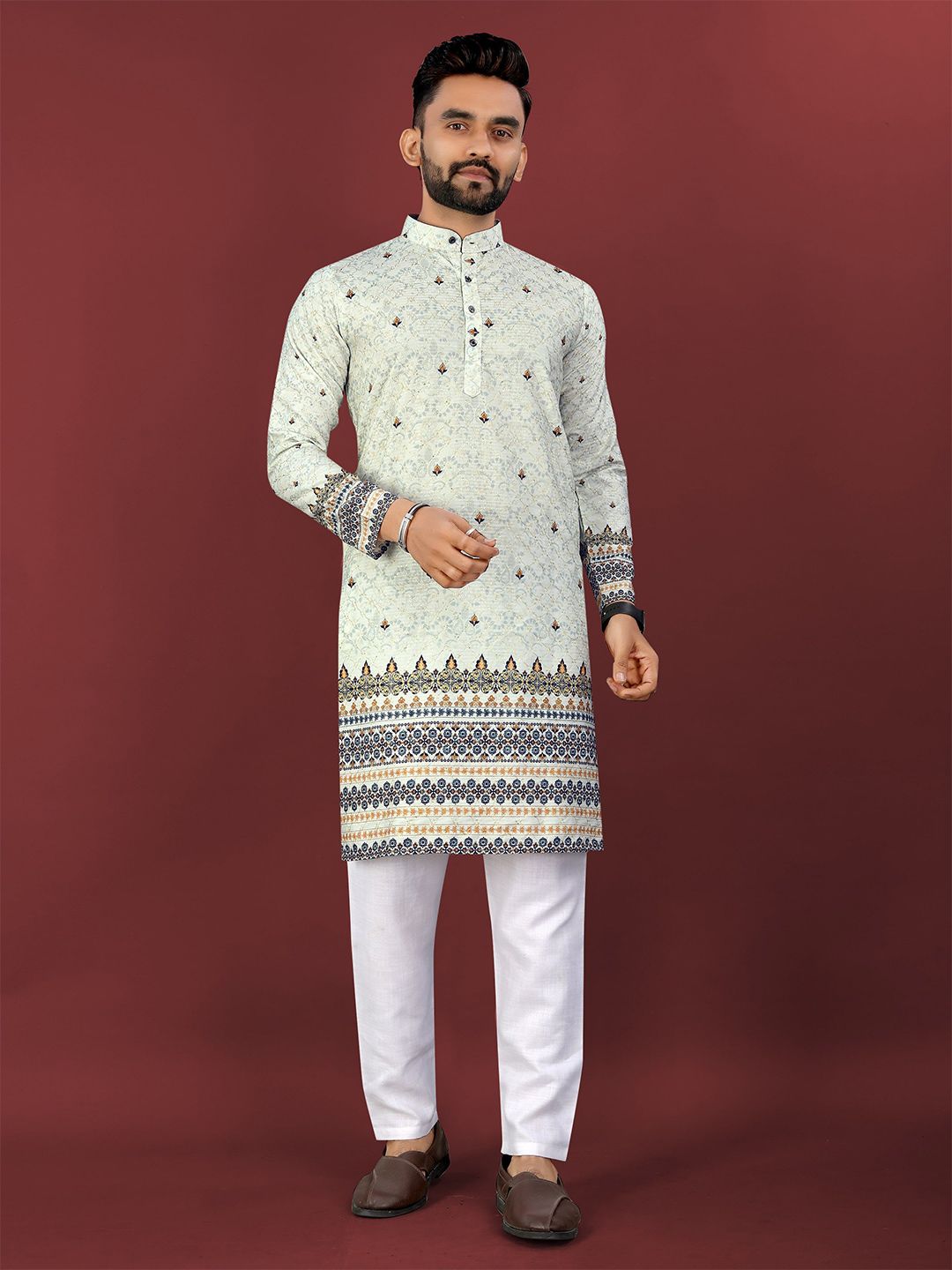 CHARLOTTE GRACIOUS Floral Printed Band Collar Sequinned Straight Kurta-picture-9