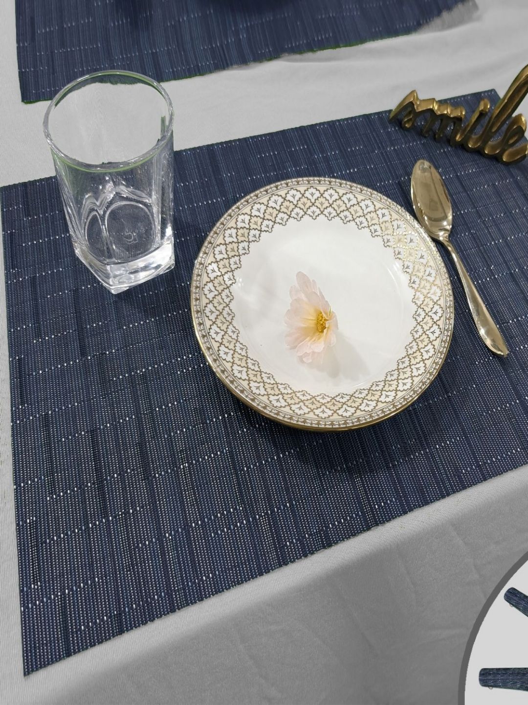 Good Vibes Blue & White 6 Pieces Textured Waterproof Anti-Skid Table Placemats-picture-37