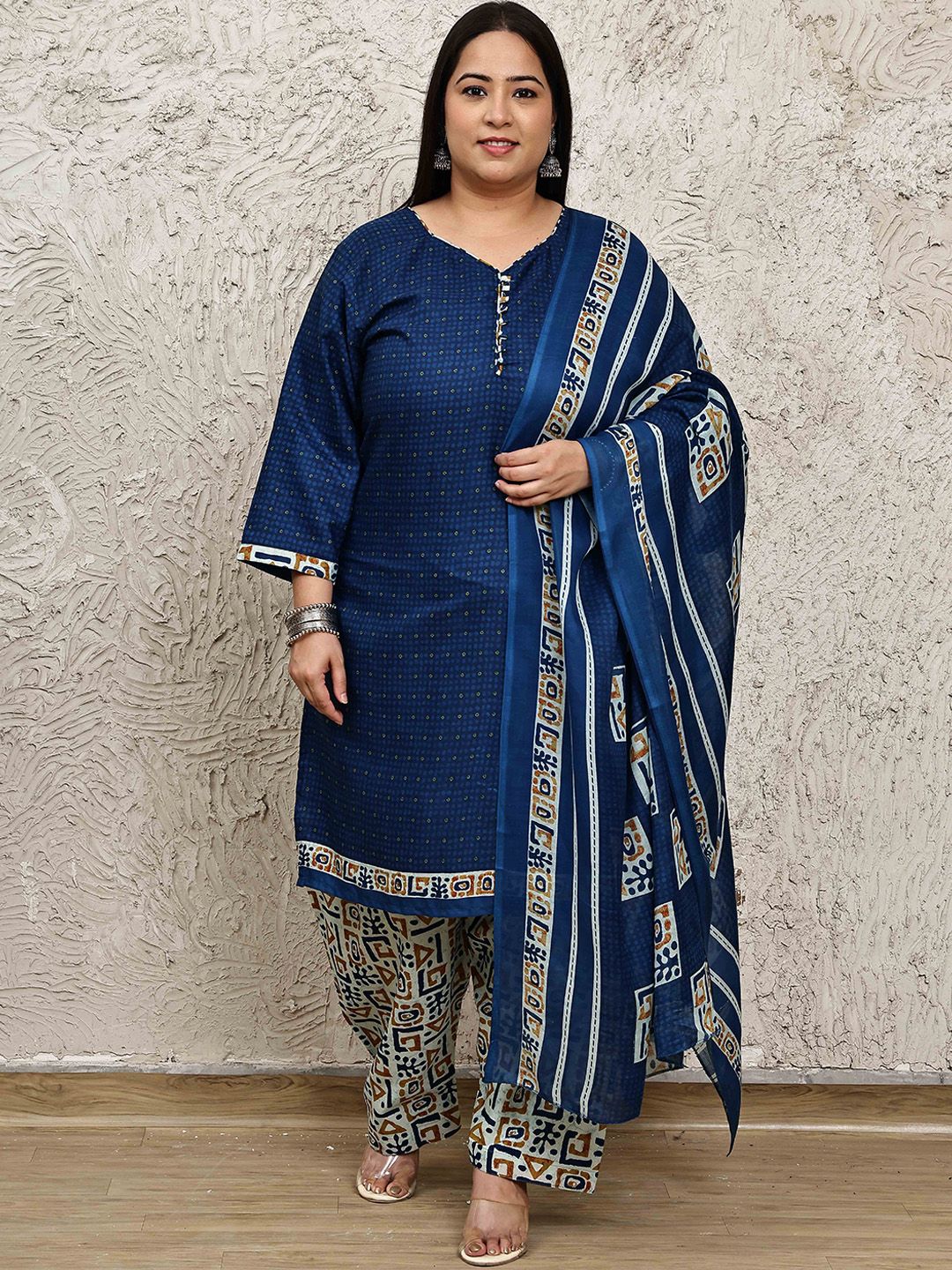 KALINI Women Plus Size Floral Printed Kurta with Palazzos & Dupatta