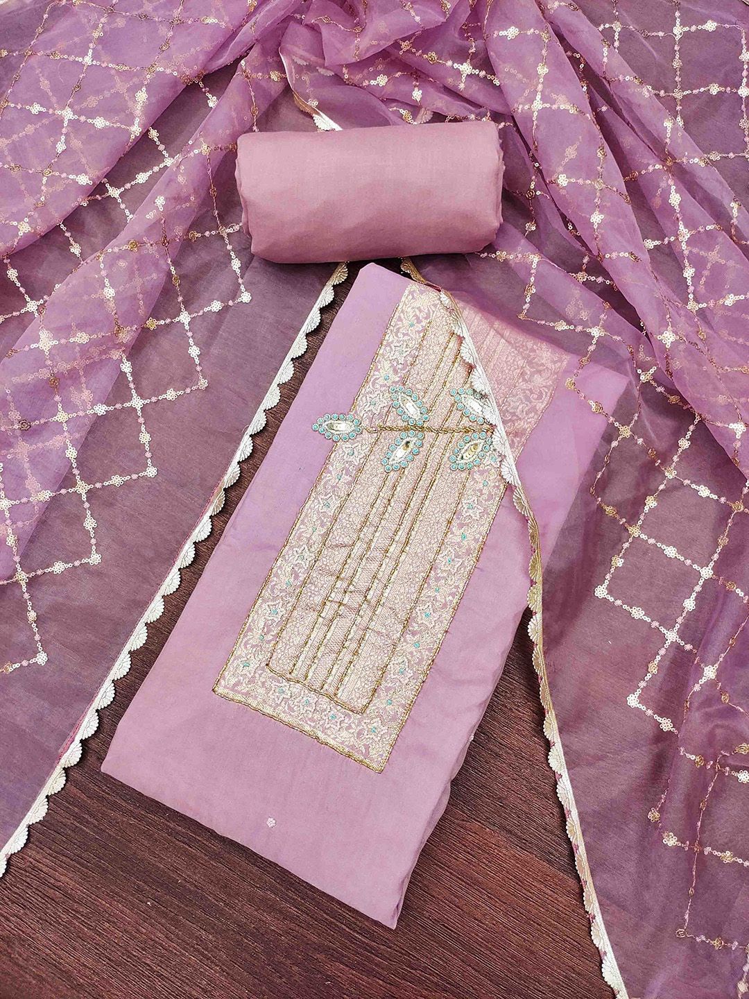 Blissta Floral Woven Design Beads And Stones Unstitched Dress Material-picture-27