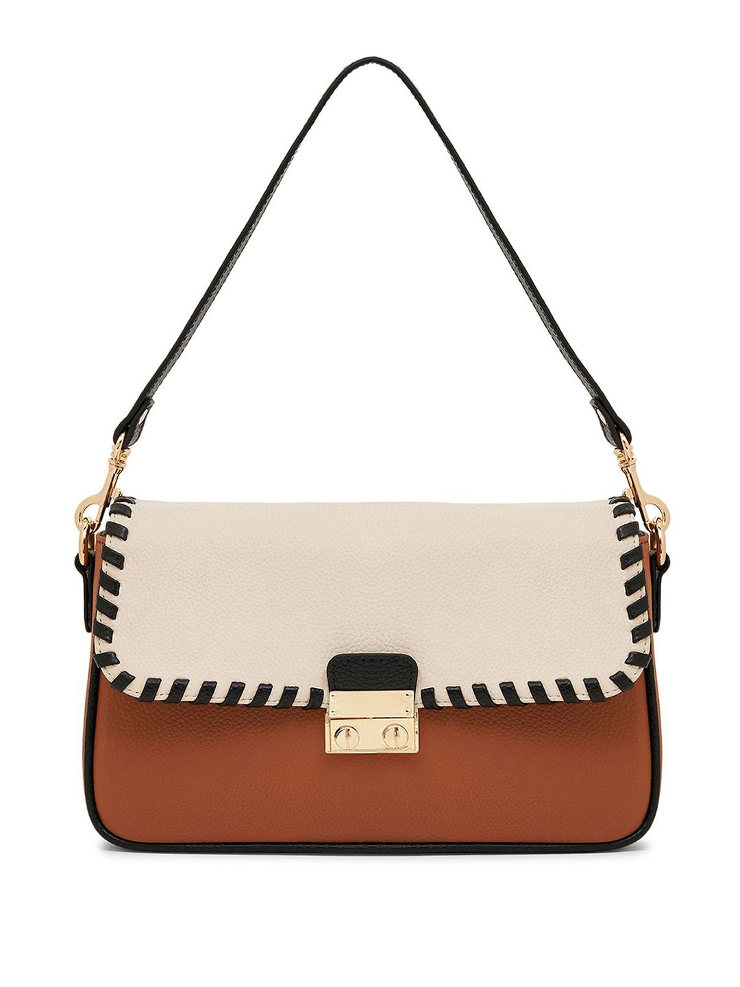 Velpaso Women Colourblocked Structured Buckle Detail Shoulder Bag-image-40