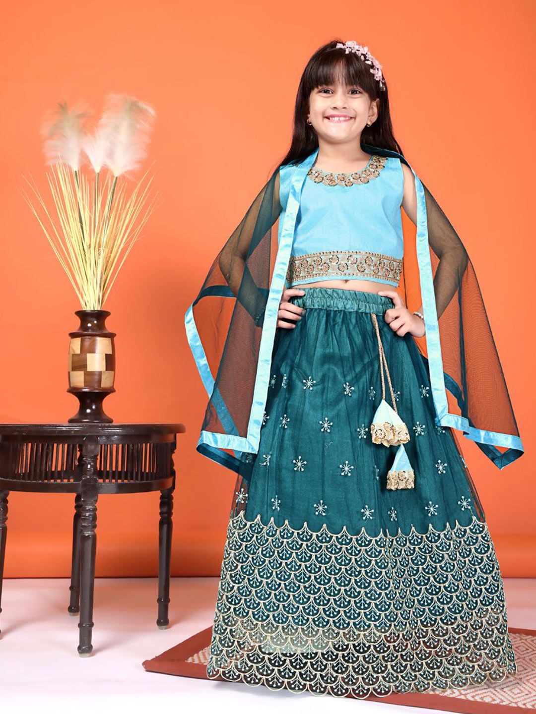 satyamfab Girls Embroidered Sequinned Ready to Wear Lehenga & Blouse With Dupatta-image-49