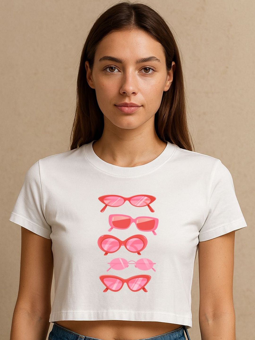 Art By Ritik Women Pink Glasses Crop Tee T-shirt-picture-33