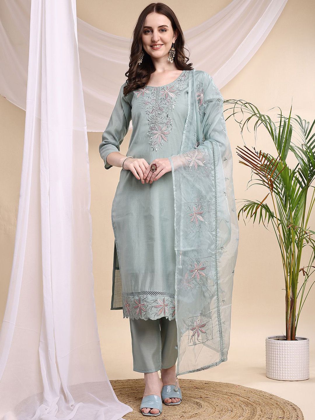 KALINI Women Ethnic Motifs Embroidered Kurta with Trousers & Dupatta