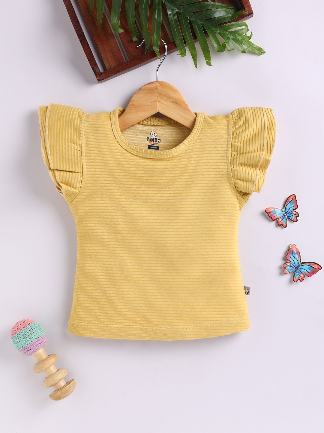 YK X Tinyo Self Striped Flutter Sleeve Cotton Top-picture-22