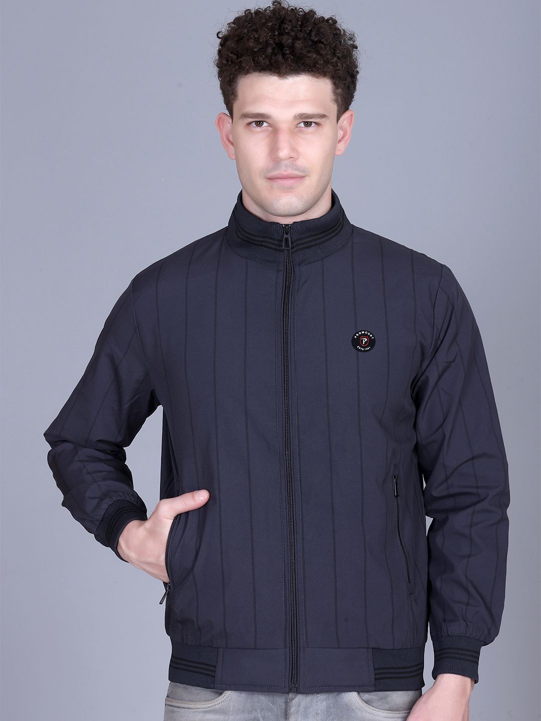 MOUNTAIN COLOURS Men Mock Collar Striped Windcheater Bomber Jacket-picture-9