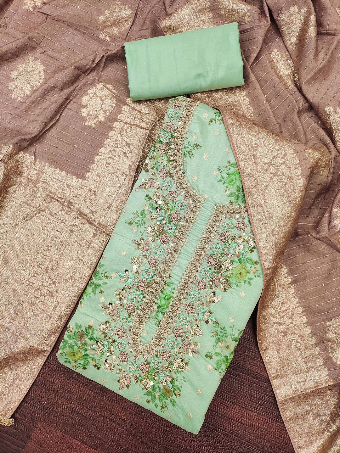 Blissta Floral Printed Beads & Stones Unstitched Dress Material-picture-18