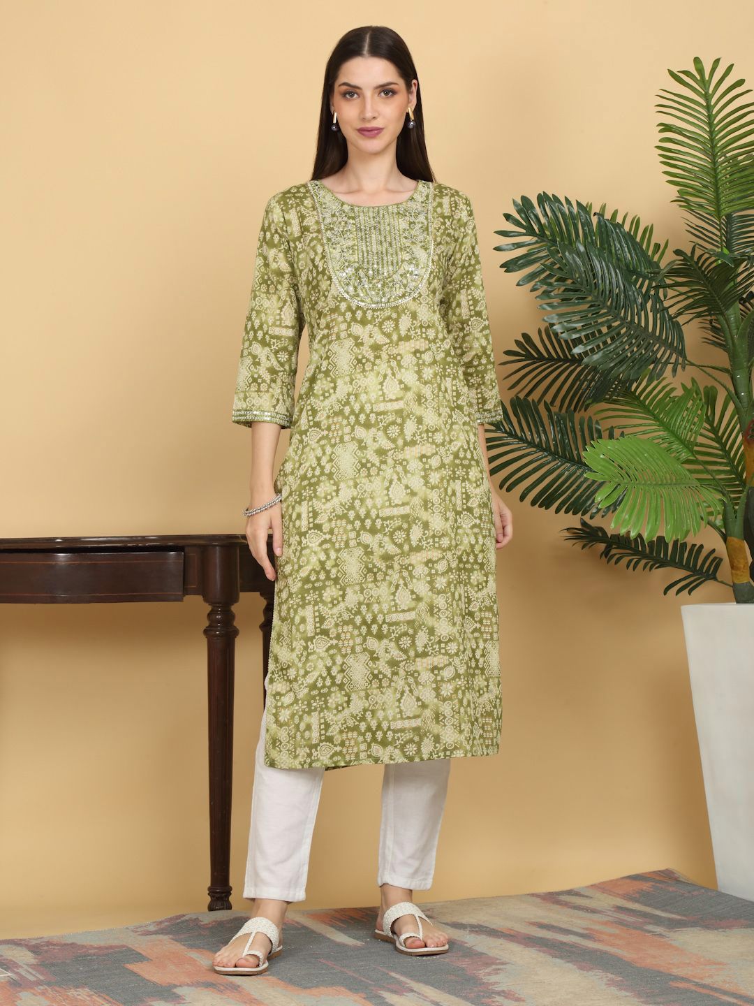 HERE&NOW Floral Yoke Design Cotton Kurta-picture-21