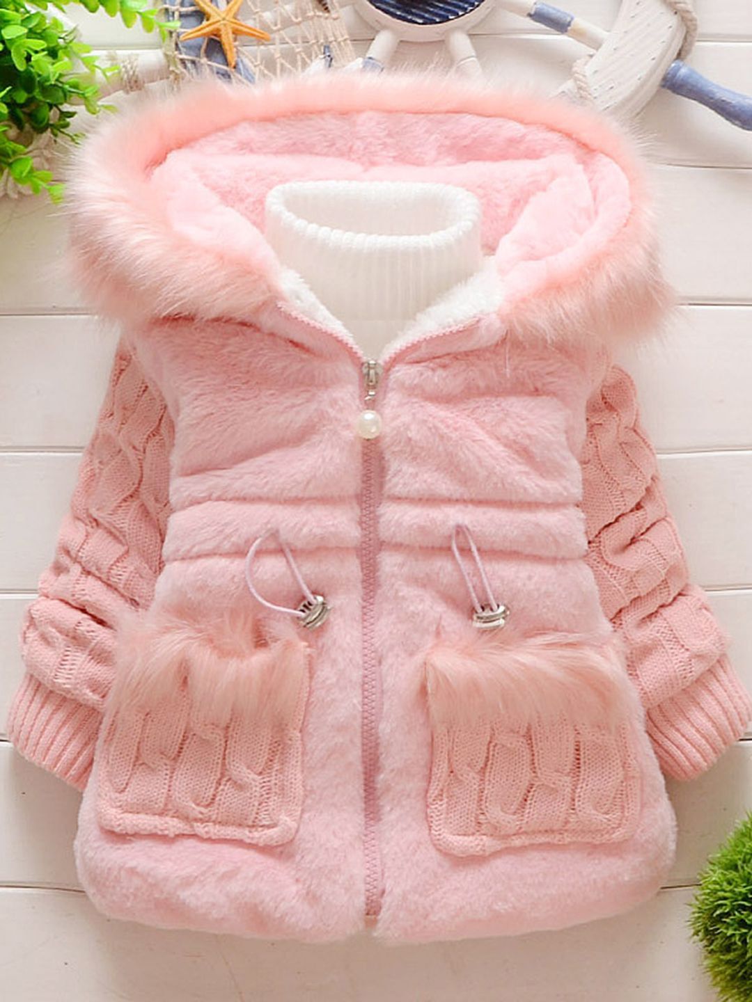 YK Girls Hooded Self Design Sherpa Jacket-picture-53