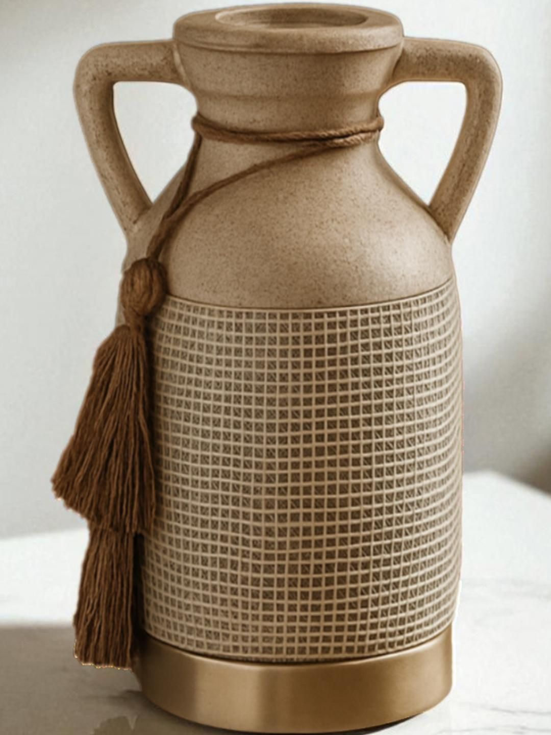 AARVI DECOR STUDIO Beige Antique Vintage Rustic Charm Ceramic Amphora Shaped Vase-picture-18