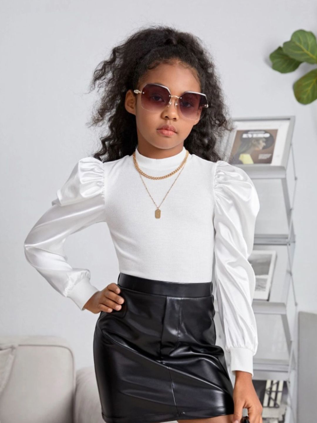 BAESD Girls Solid Long Sleeves Puff Sleeve Top-picture-34