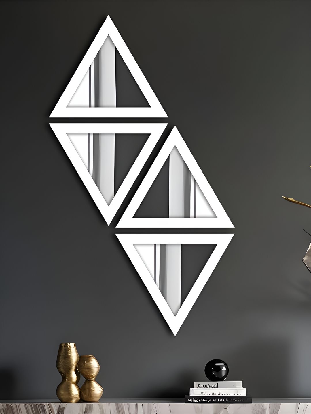 Art Street 4Pcs White Triangular-Shaped Basin Mirrors With Hanging Hook For Decoration-picture-46