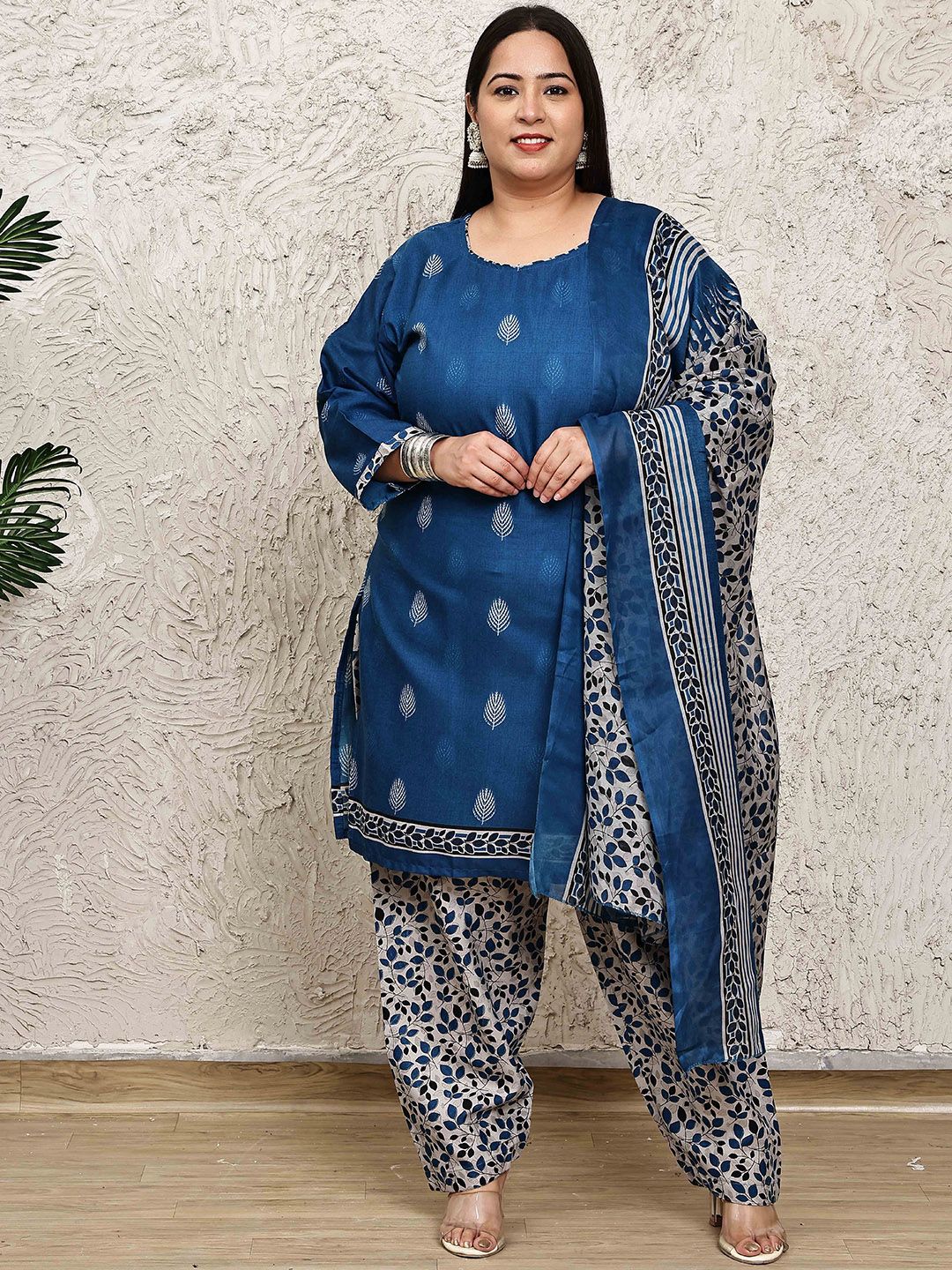 KALINI Women Plus Size Floral Printed Regular Kurta with Salwar & Dupatta