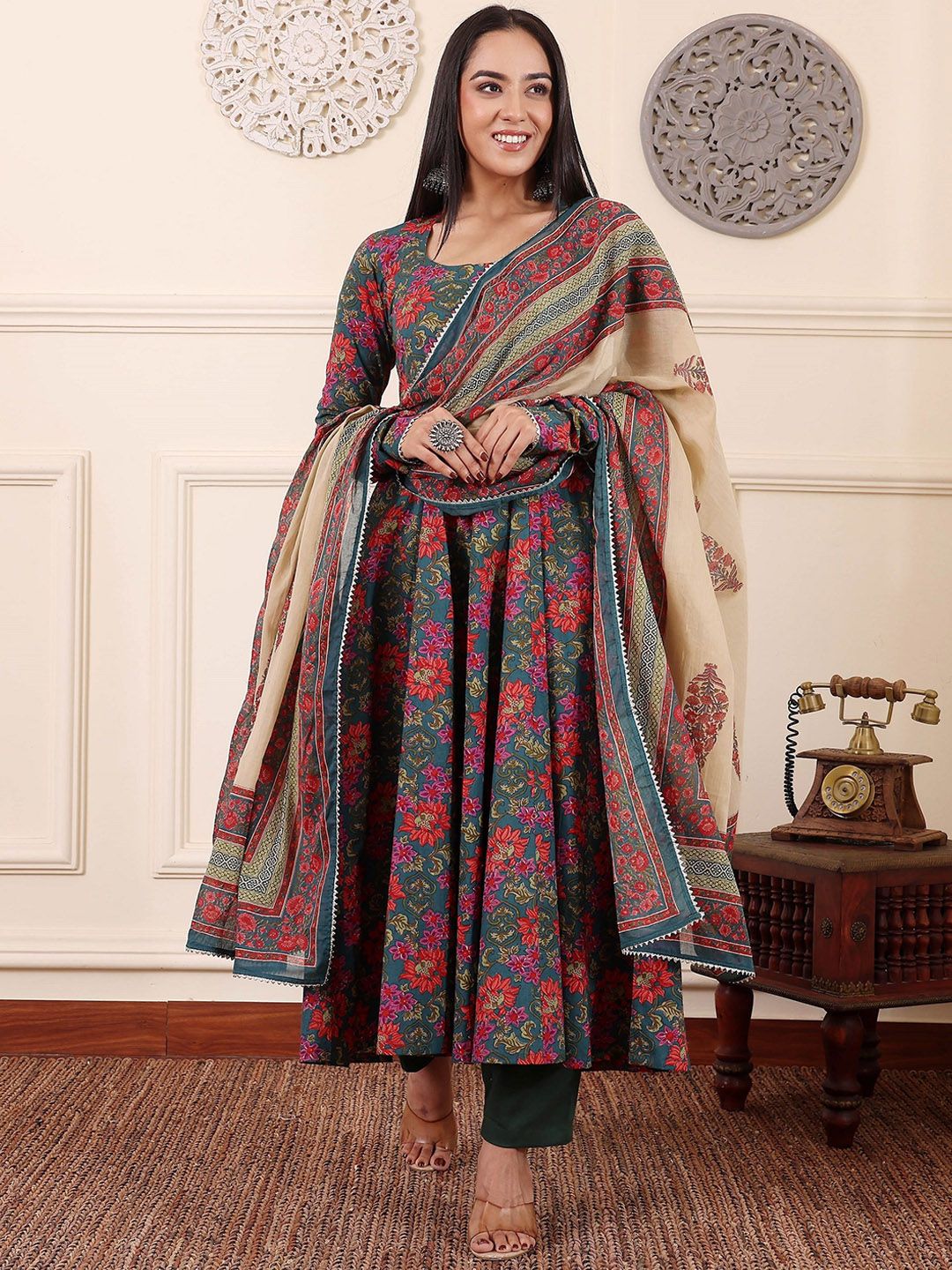 KALINI Women Floral Printed Kurta with Churidar & Dupatta