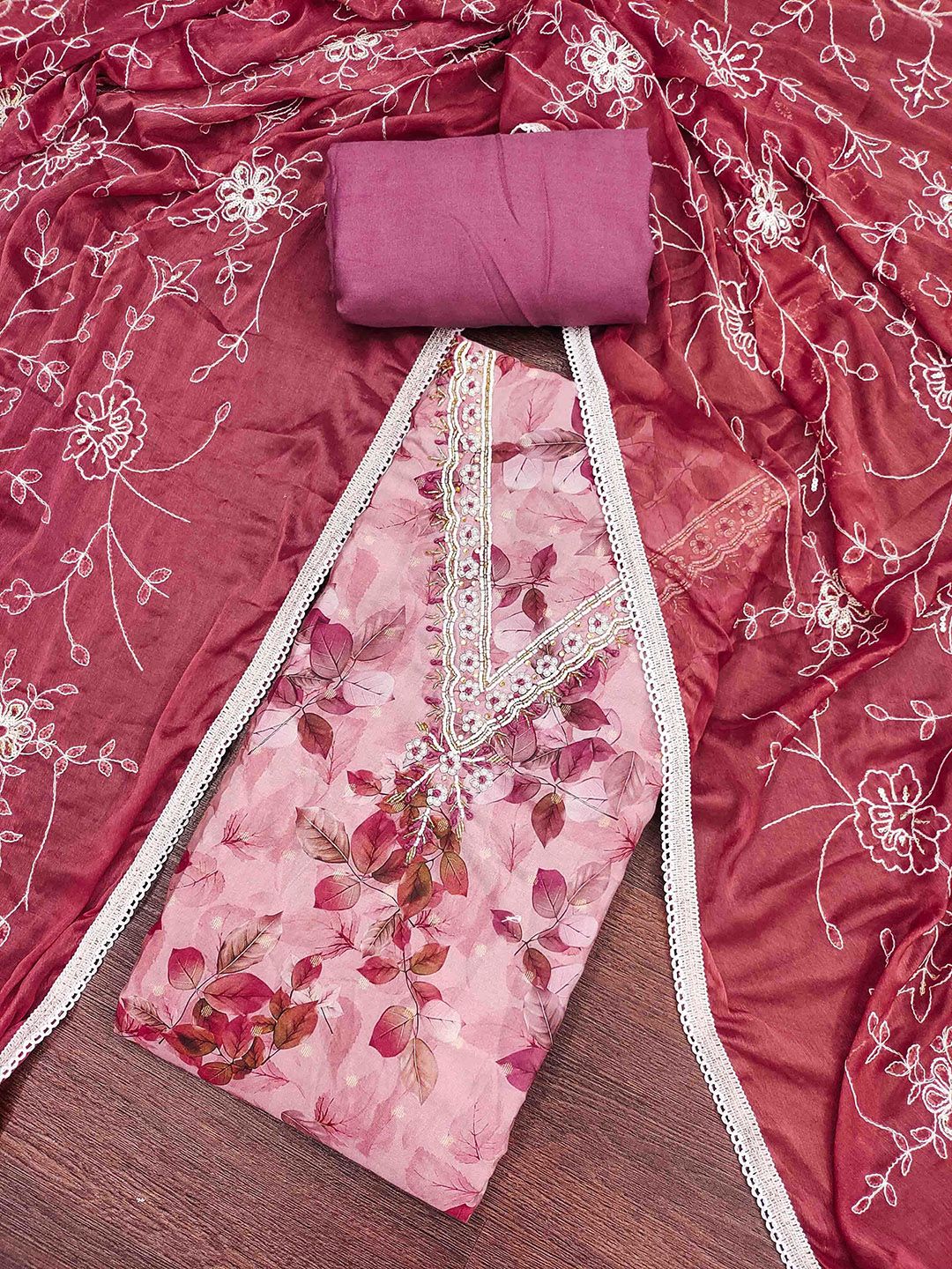 Blissta Floral Printed Beads And Stones Unstitched Dress Material-picture-24