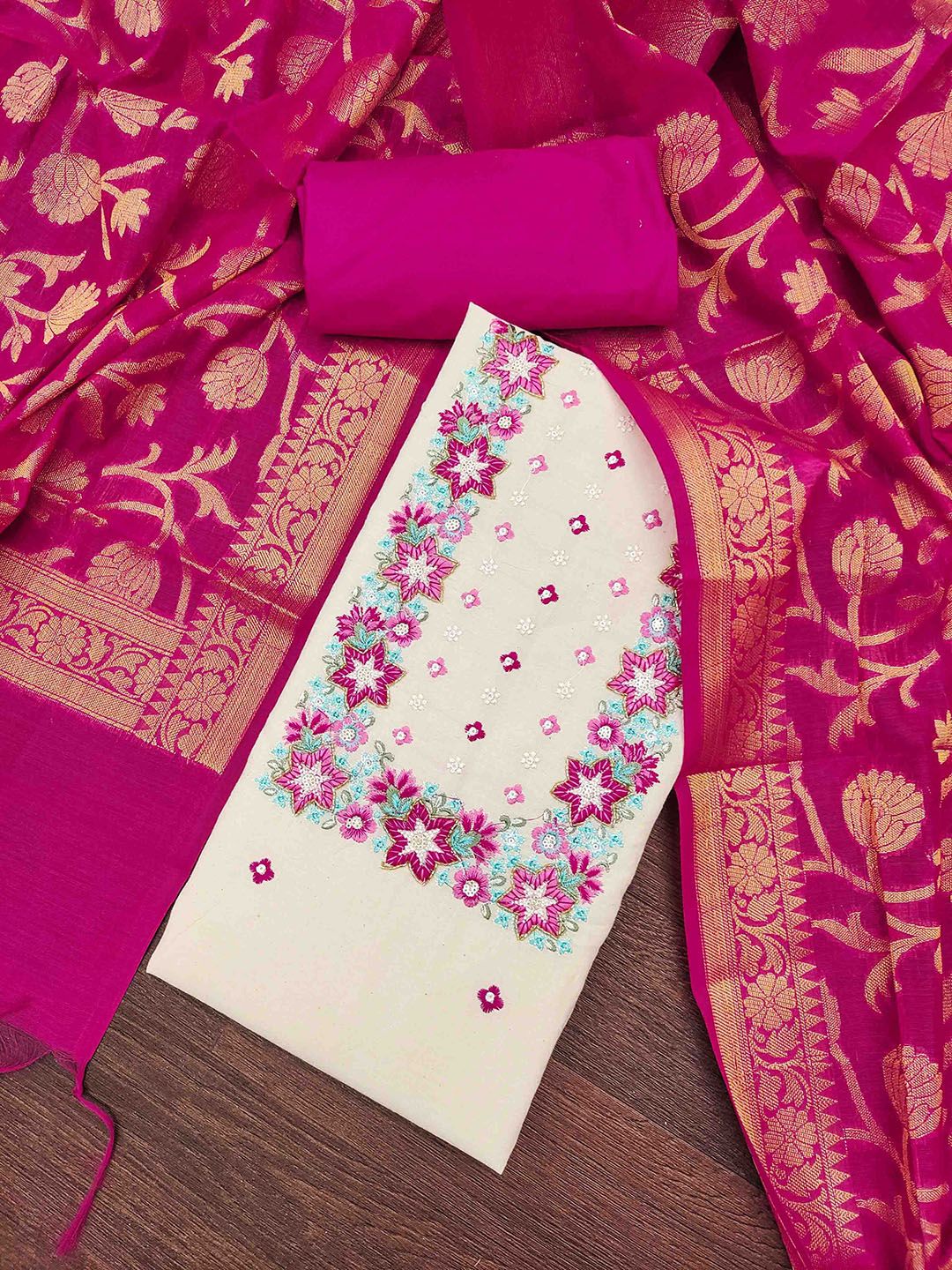 Blissta Floral Embroidered Thread Work Unstitched Dress Material-picture-28