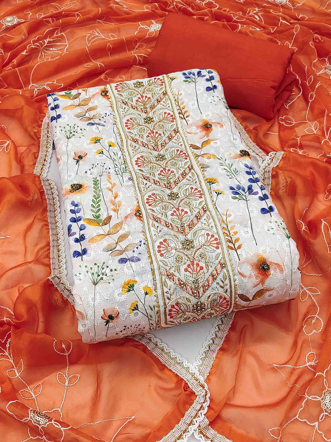 Blissta Floral Printed Beads And Stones Unstitched Dress Material-picture-36