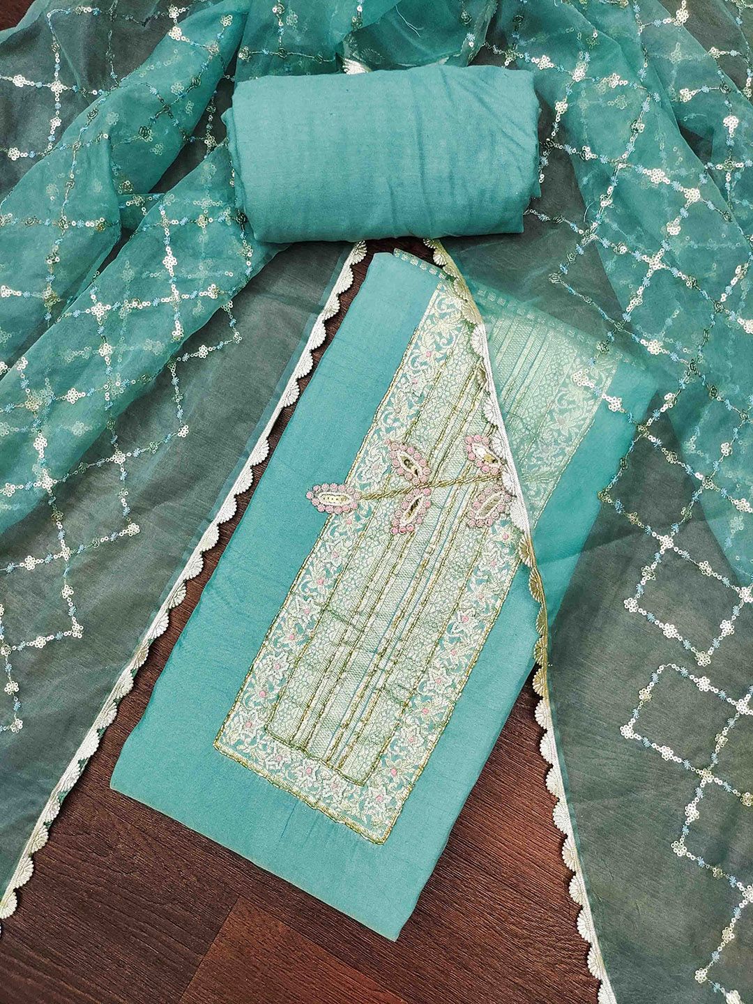 Blissta Floral Embroidered Beads And Stones Unstitched Dress Material-picture-37