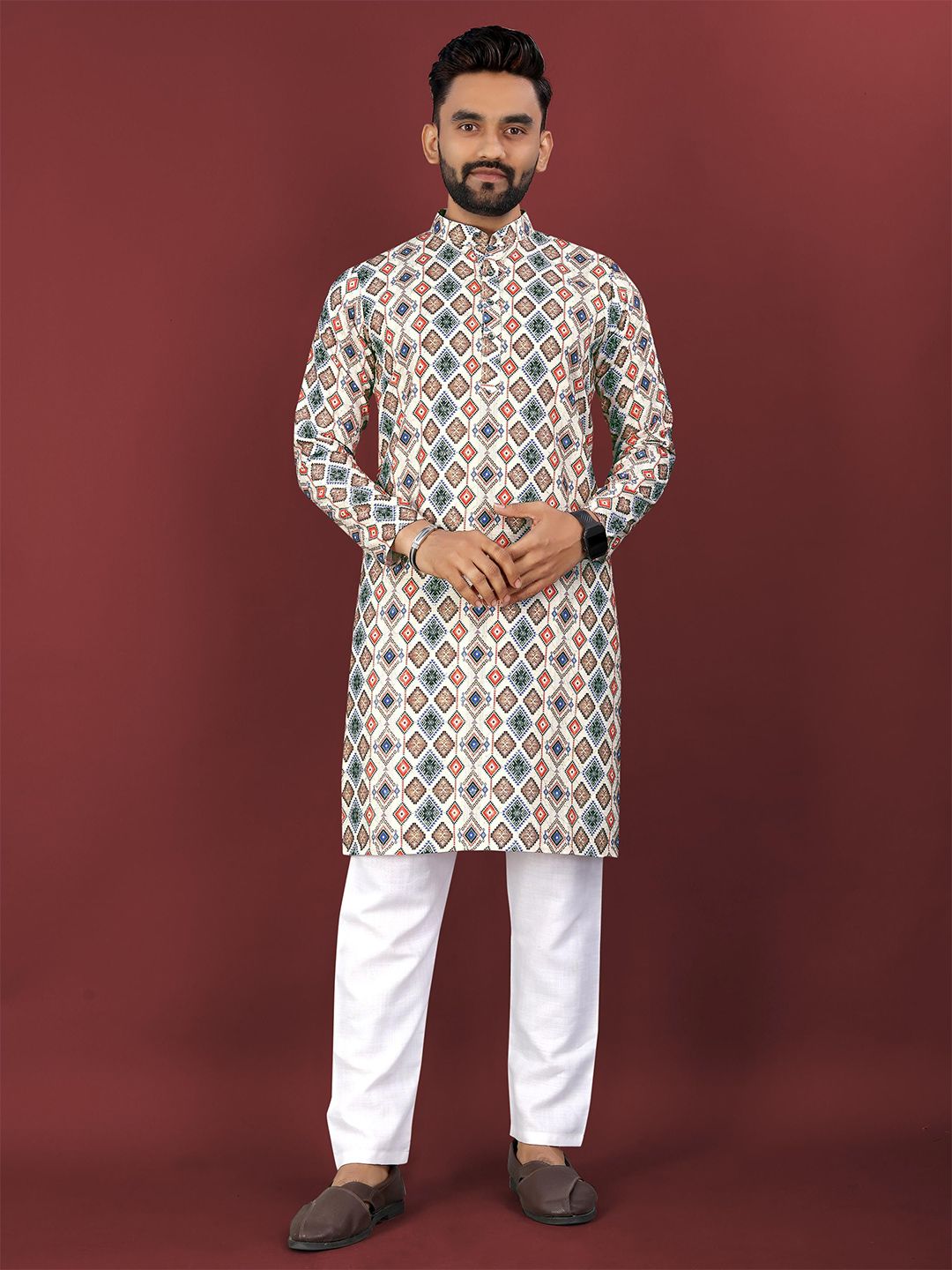 CHARLOTTE GRACIOUS Men Ethnic Motifs Printed Festive Straight Kurta-picture-19