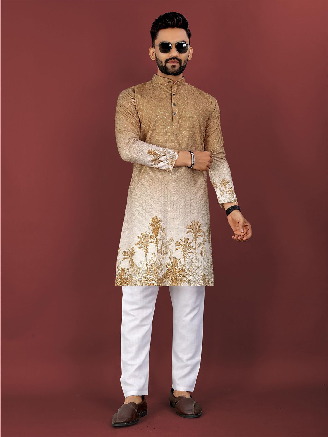 CHARLOTTE GRACIOUS Floral Printed Band Collar Sequinned Straight Kurta-picture-17