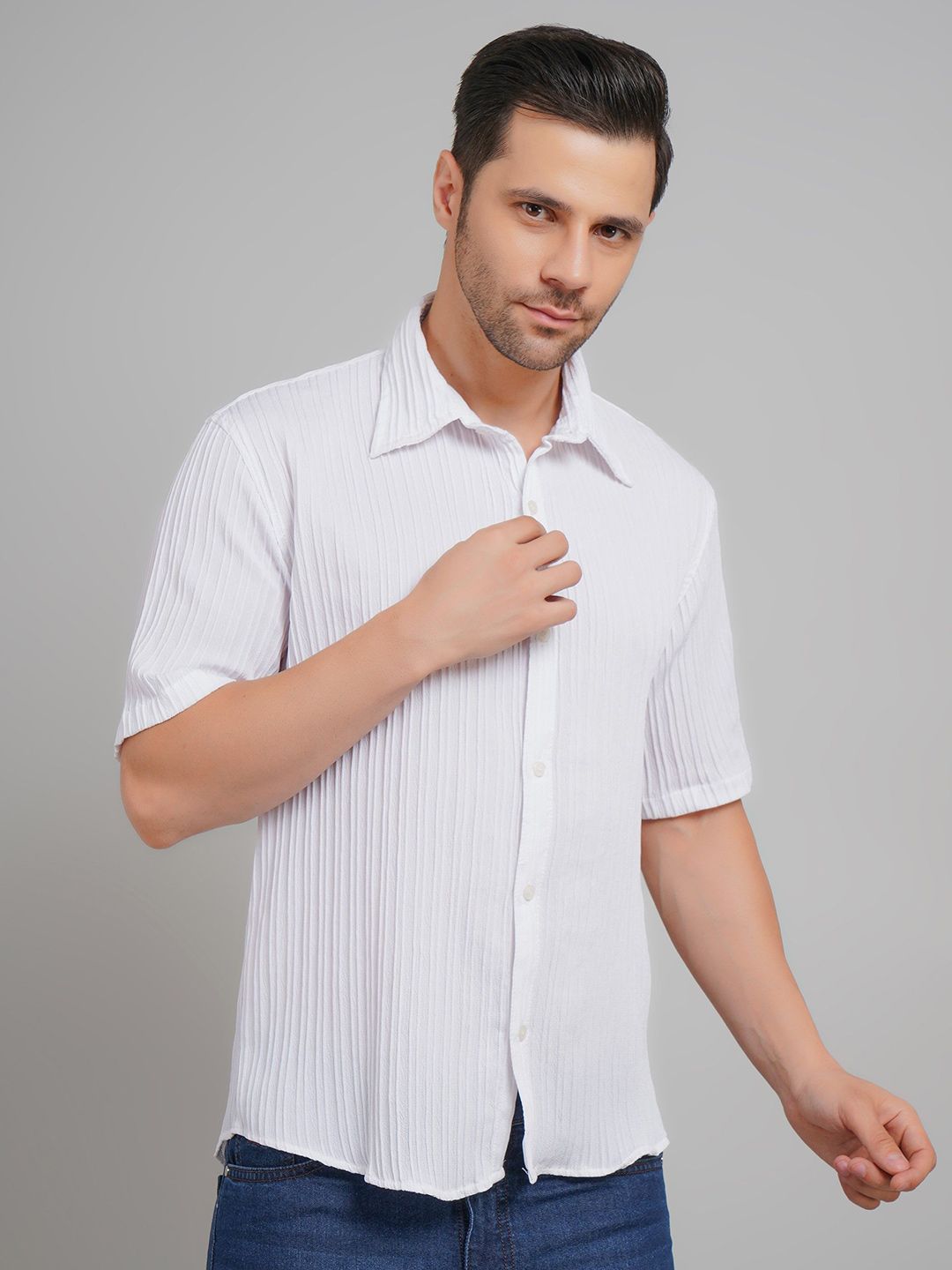 Kasendra Men Comfort Fit Textured Spread Collar Casual Shirt-picture-12