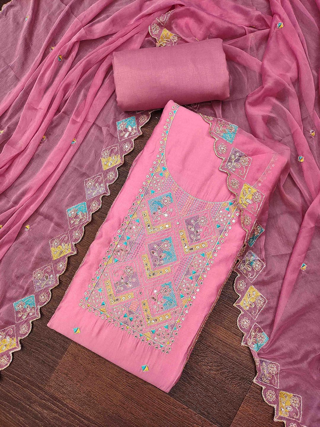 Blissta Floral Embroidered Sequinned Unstitched Dress Material-picture-37