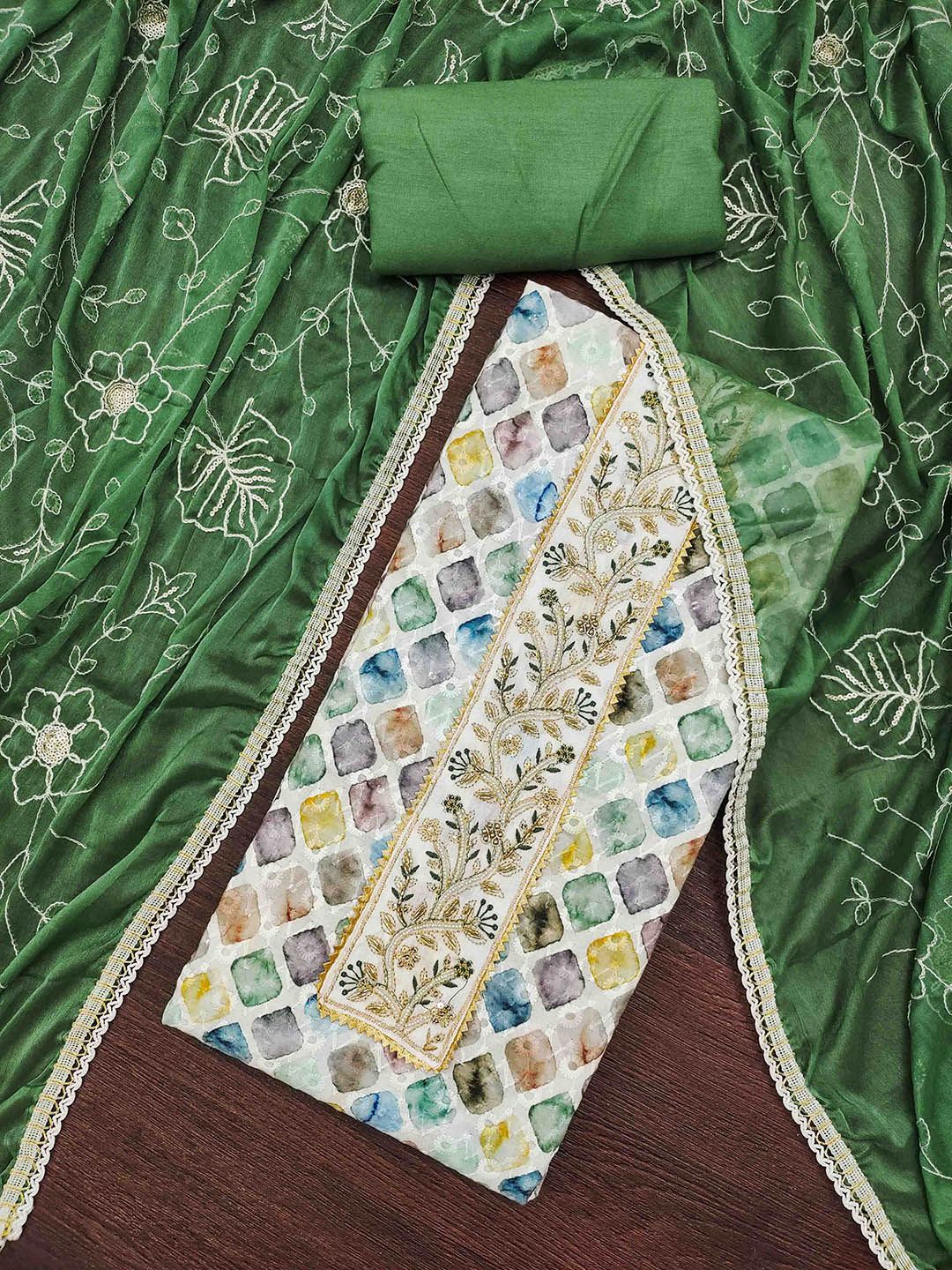 Blissta Floral Printed Beads And Stones Unstitched Dress Material-picture-34