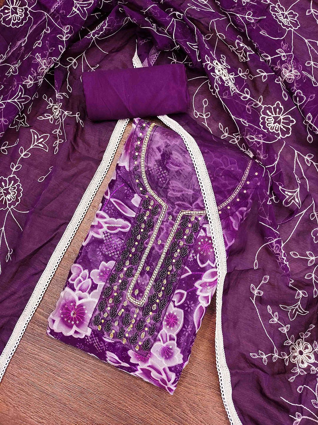 Blissta Printed Organza Unstitched Dress Material-picture-16