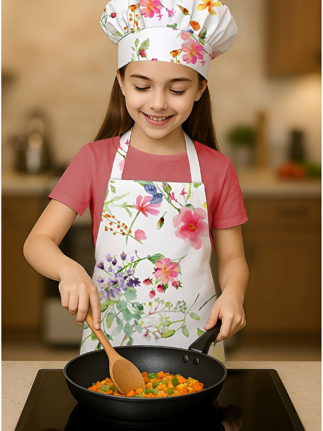 OASIS Kids Floral Printed Cotton Apron With Chef-Cap-image-25