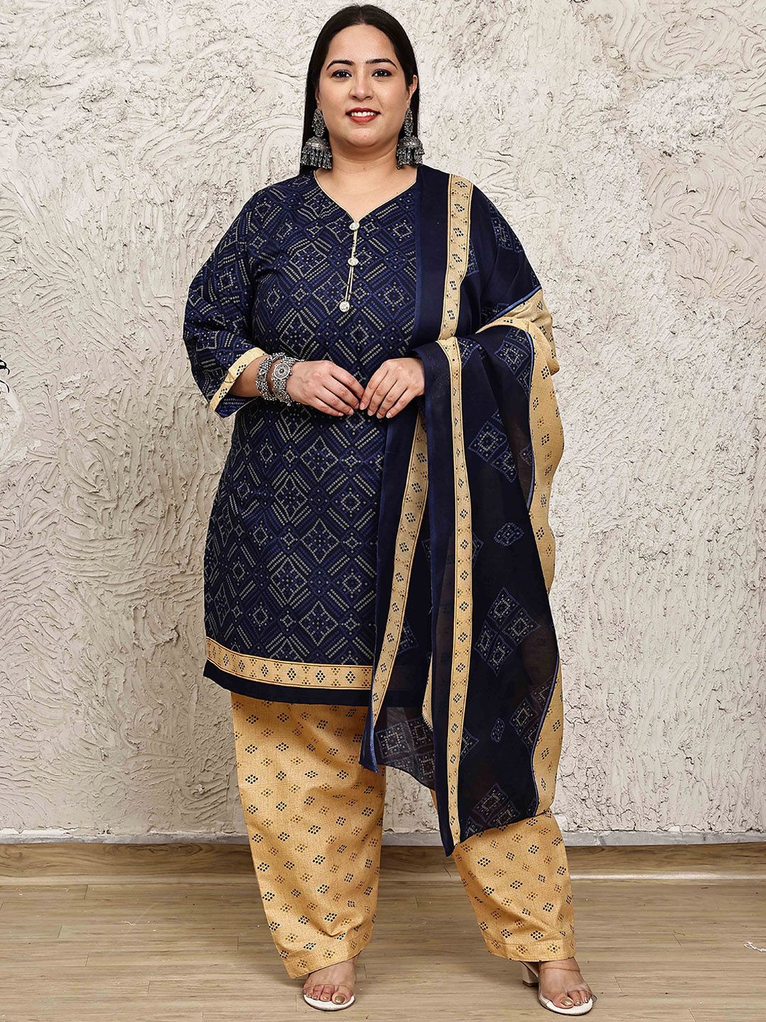 Roly Poly Women Plus Size Ethnic Motifs Printed Regular Kurti Set With Dupatta