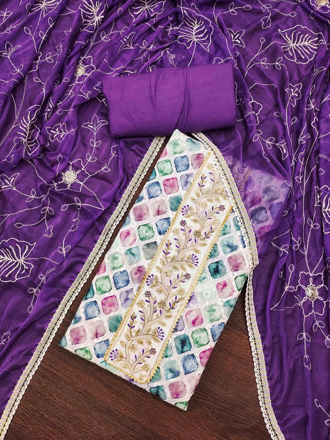 Blissta Floral Printed Beads & Stones Unstitched Dress Material-picture-12