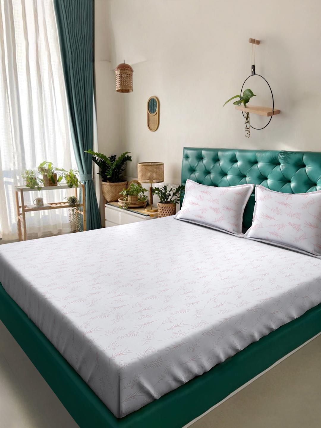 KLOTTHE White Floral 400 TC King Bedsheet with 2 Pillow Covers-picture-43