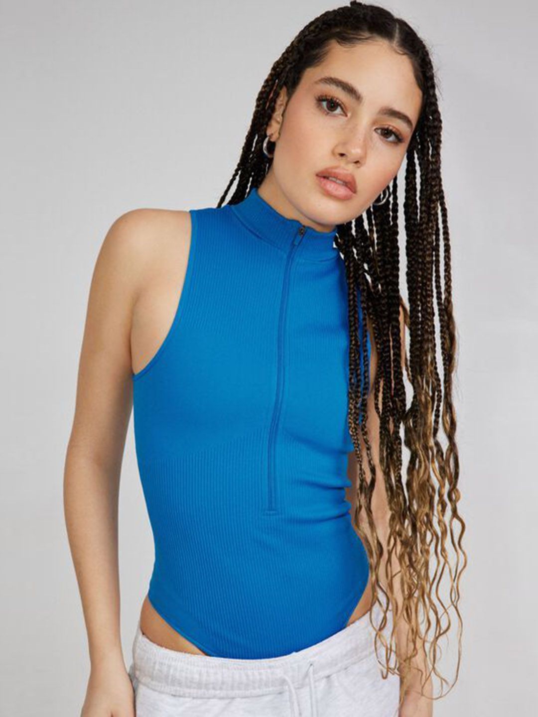 ZEROZABAR Round Neck Ribbed Zipper Bodysuit-picture-26