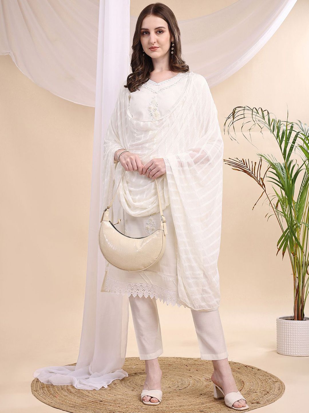 KALINI Women Woven Design Self Design Kurta with Trousers & Dupatta