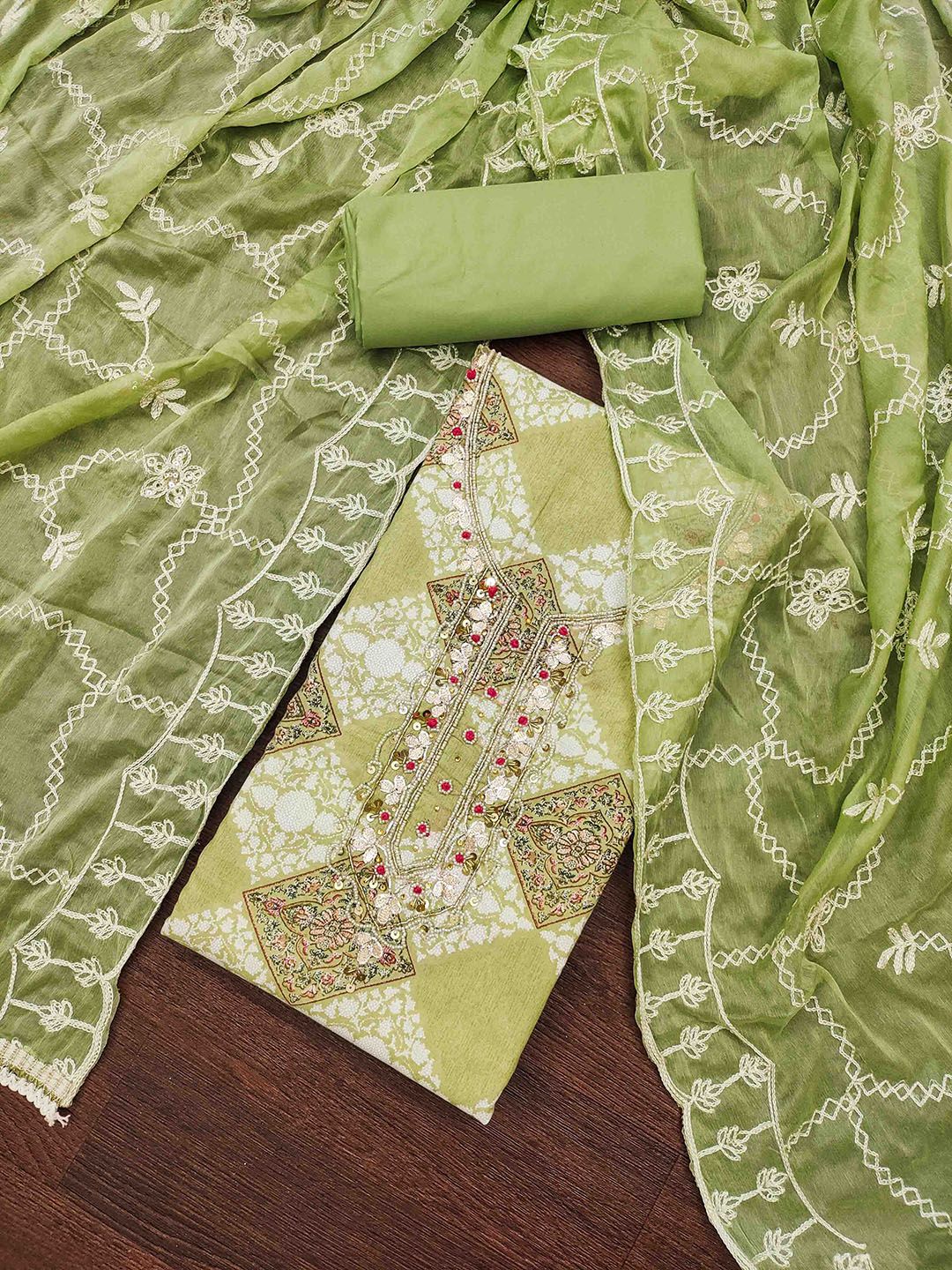 Blissta Floral Printed Beads And Stones Unstitched Dress Material-picture-25