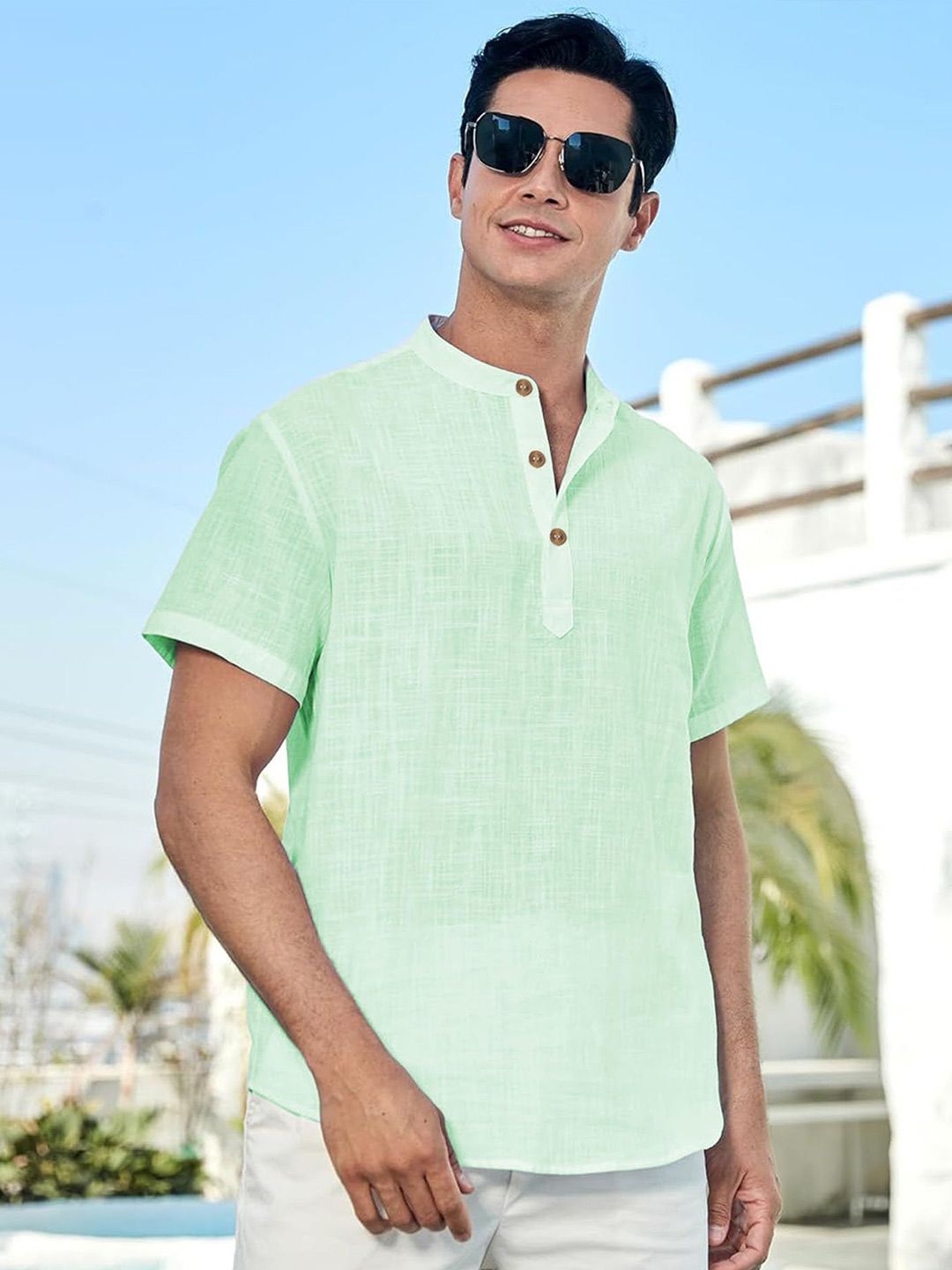 Yugnik Men Solid Half Sleeves Slim Fit Cotton Short Kurta-picture-39