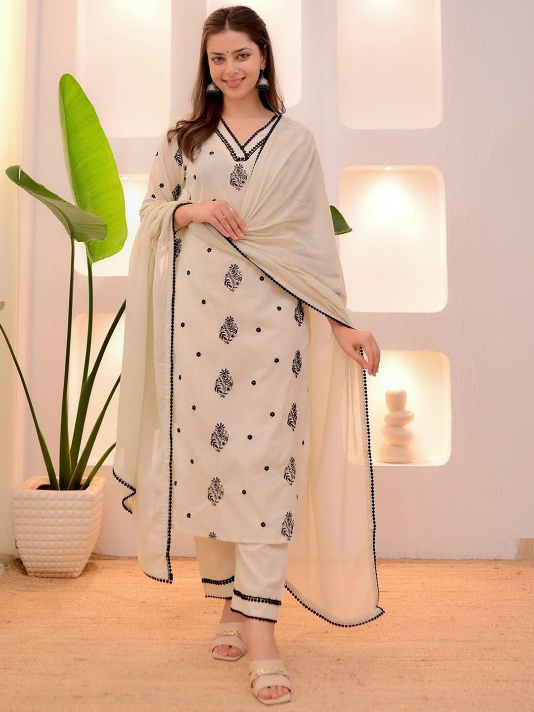 KALINI Women Floral Embroidered Kurta with Trousers &  Dupatta