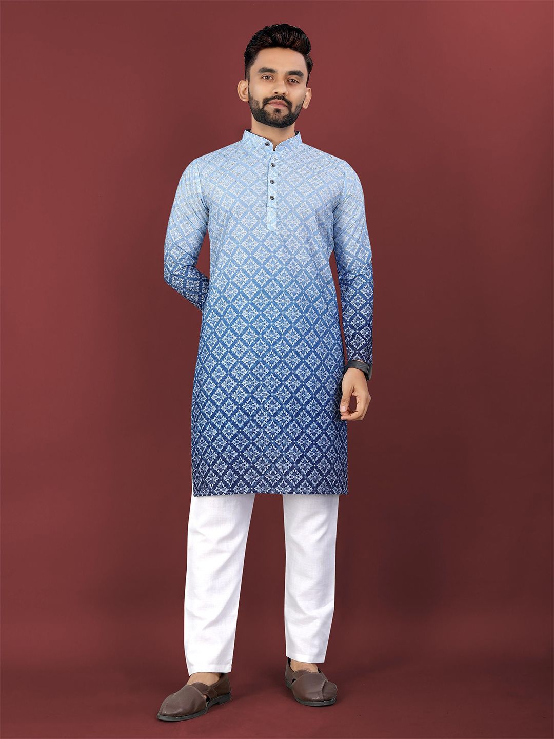 CHARLOTTE GRACIOUS Men Floral Printed Sequinned Shadow Work Kurta