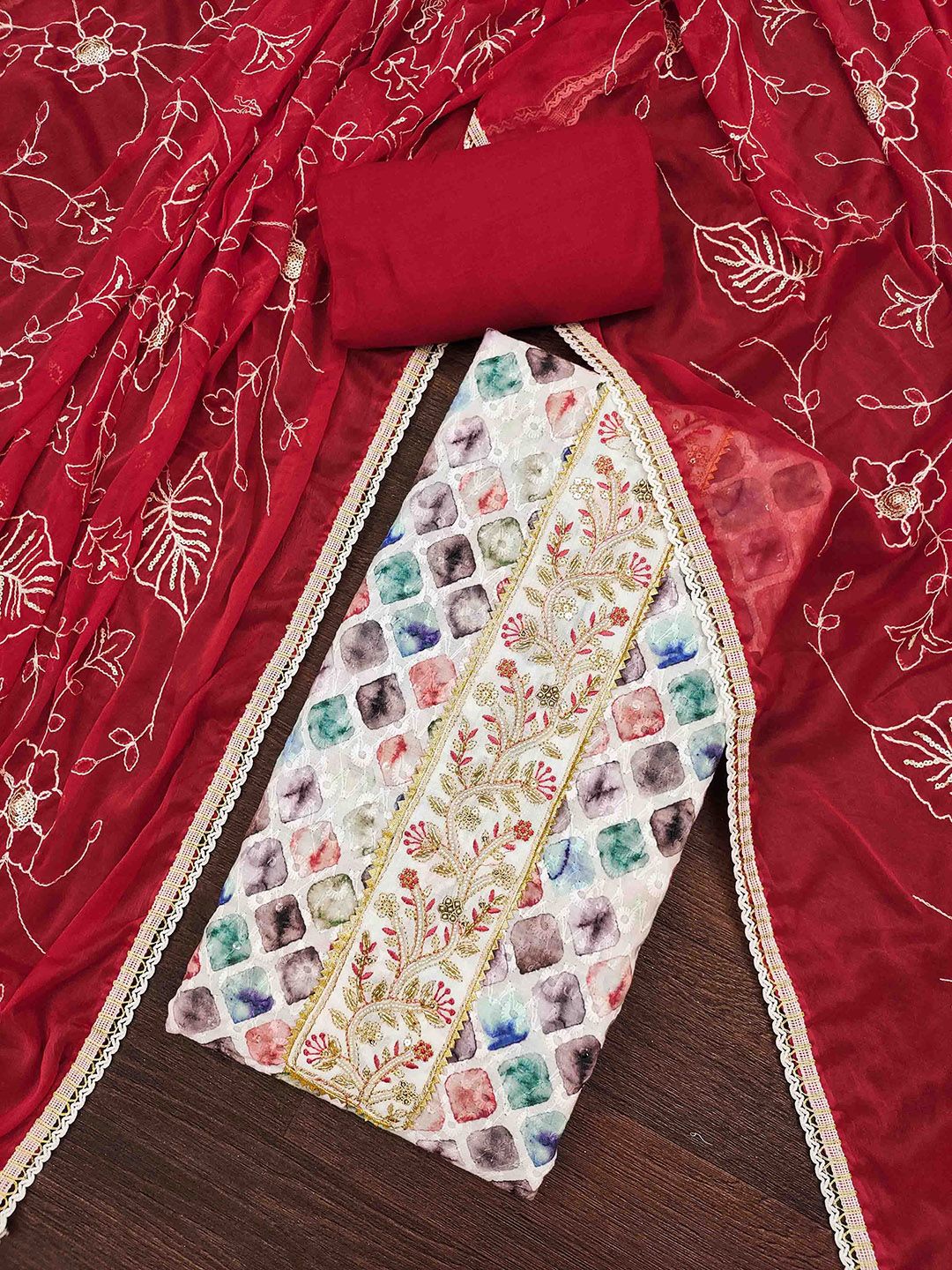 Blissta Floral Printed Beads & Stones Unstitched Dress Material-picture-10