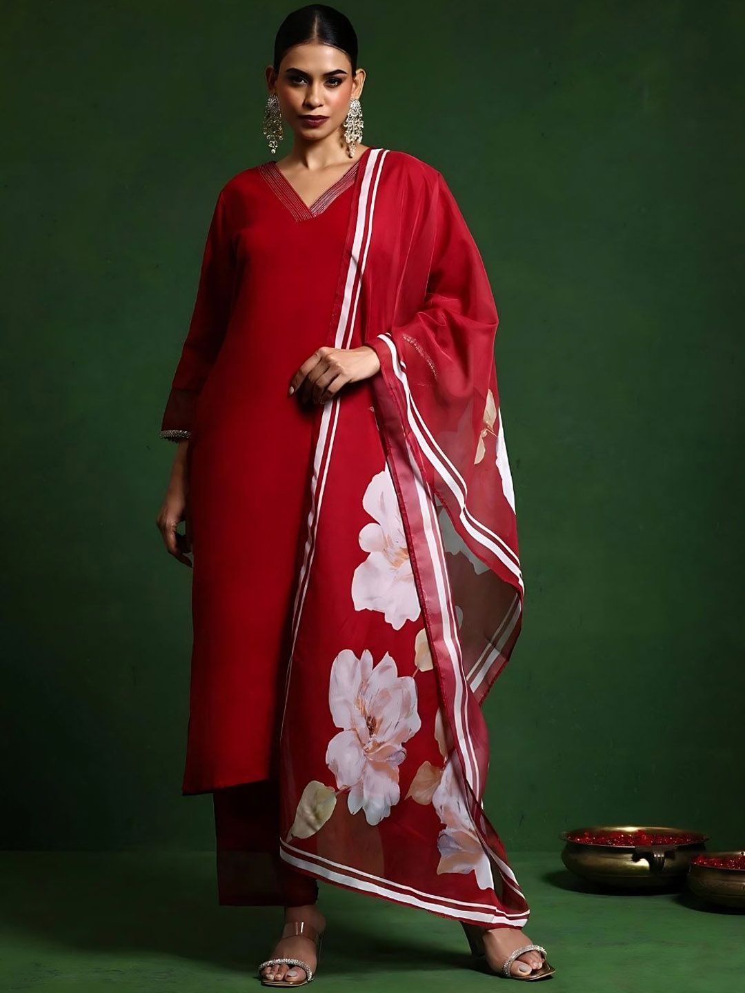 KALINI Women Floral Solid Kurta with Churidar & Dupatta