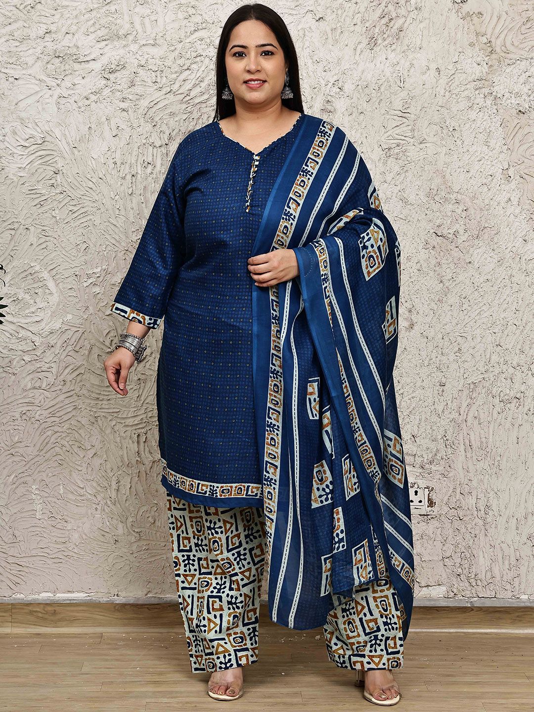 Roly Poly Women Plus Size Floral Printed Kurta with Palazzos & Dupatta