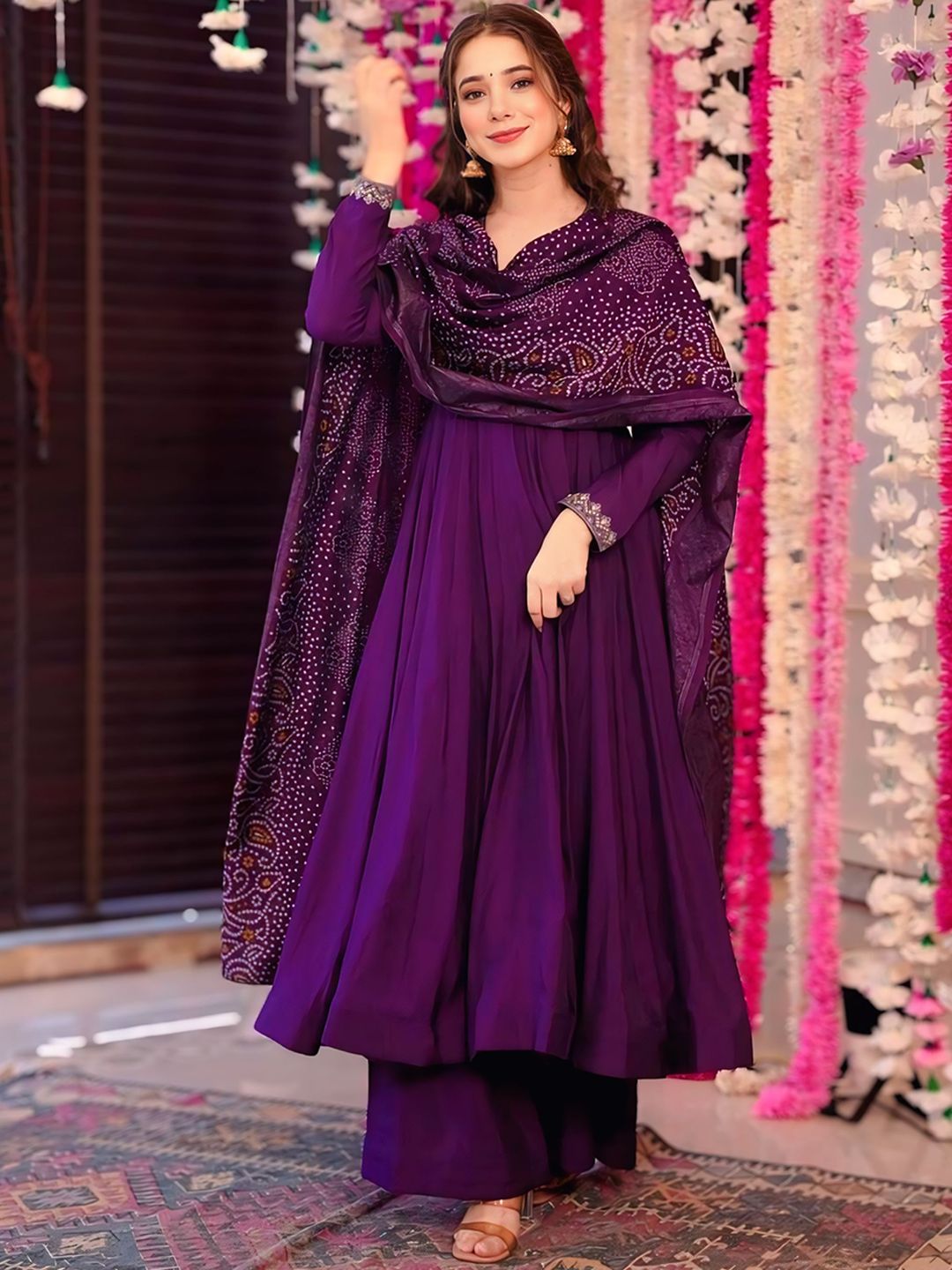 ZIRVI Women Embroidered Empire V-Neck Kurta with Palazzos & Dupatta