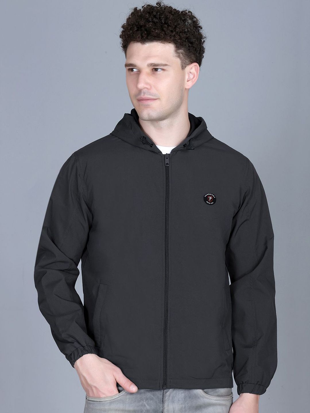 MOUNTAIN COLOURS Men Hooded Solid Windcheater Bomber Jacket-picture-12