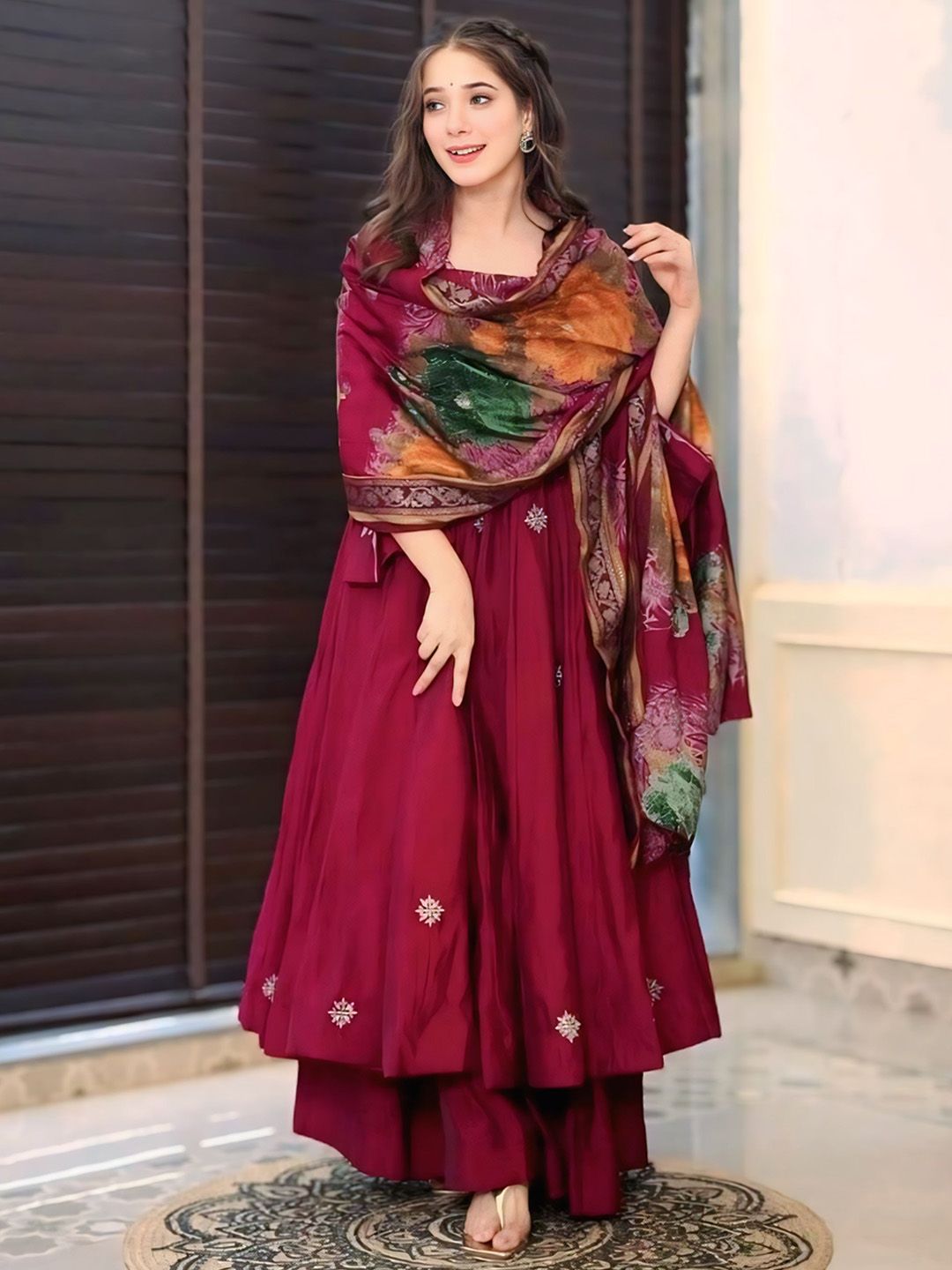 ZIRVI Women Floral Embroidered Kurta with Palazzos & Dupatta