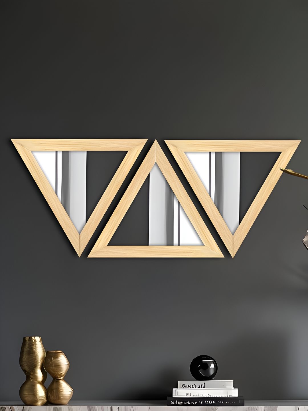 Art Street 3Pcs Beige Triangular-Shaped Basin Mirrors With Hanging Hook For Decoration-picture-42