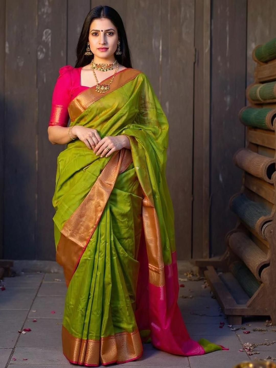 VILLE FASHION Ethnc Motifs Woven Design Zari Banarasi Silk Saree with Blouse Piece-picture-35
