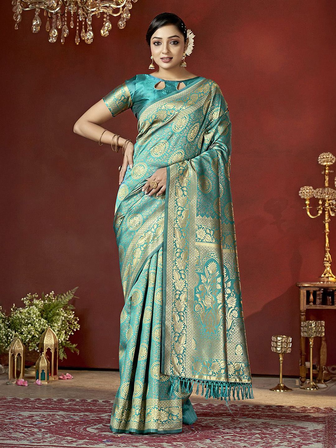 DIVASTRI WOMEN Ethnic Motifs Woven Design Zari Pure Silk Banarasi Saree-picture-7