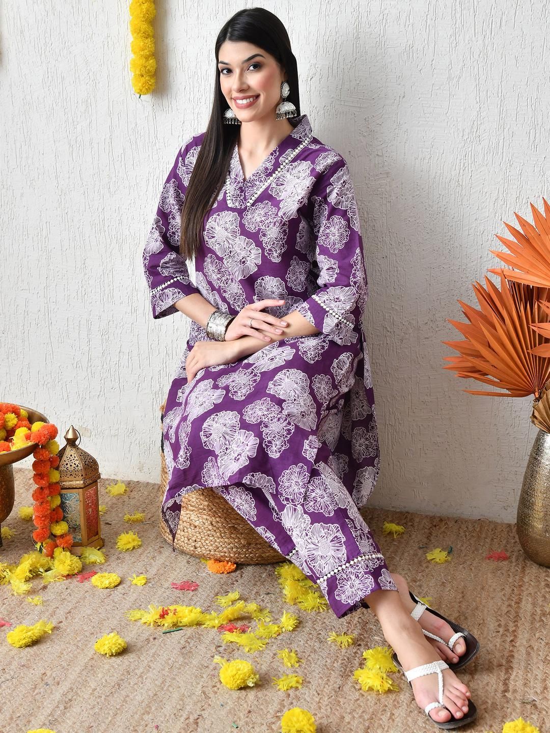 KJFAB Women Pure Cotton Kurta Sets