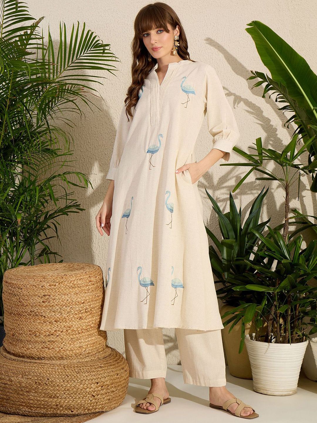 Indo Era Embroidered A-Line Kurta With Pants Co-Ords-picture-42